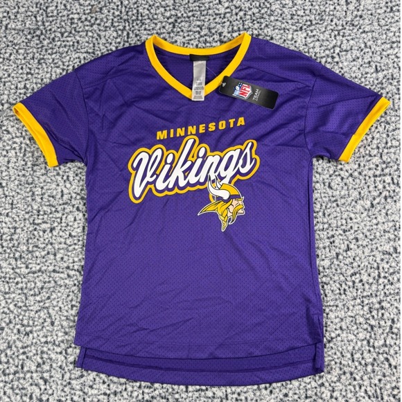 NFL Team Apparel Tops - Minnesota Vikings NFL Football Purple Yellow Mesh Jersey Womens Small S 3/5 NWT